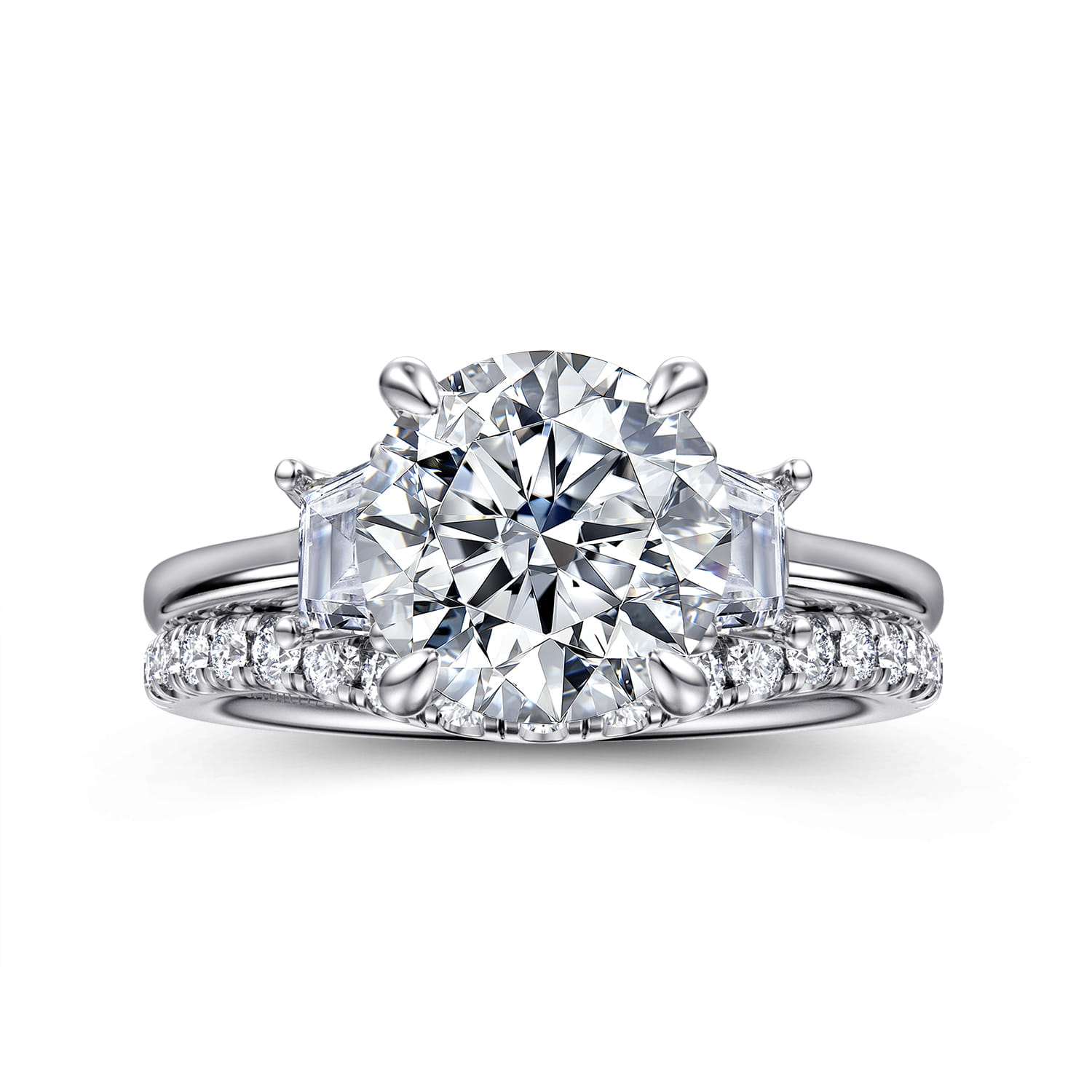 Nigela - 14K White Gold Round Three Stone Lotus Diamond Engagement Ring - 0.4 ct - Shot 4