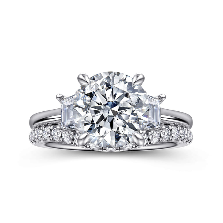 Nigela - 14K White Gold Round Three Stone Lotus Diamond Engagement Ring - 0.4 ct - Shot 4