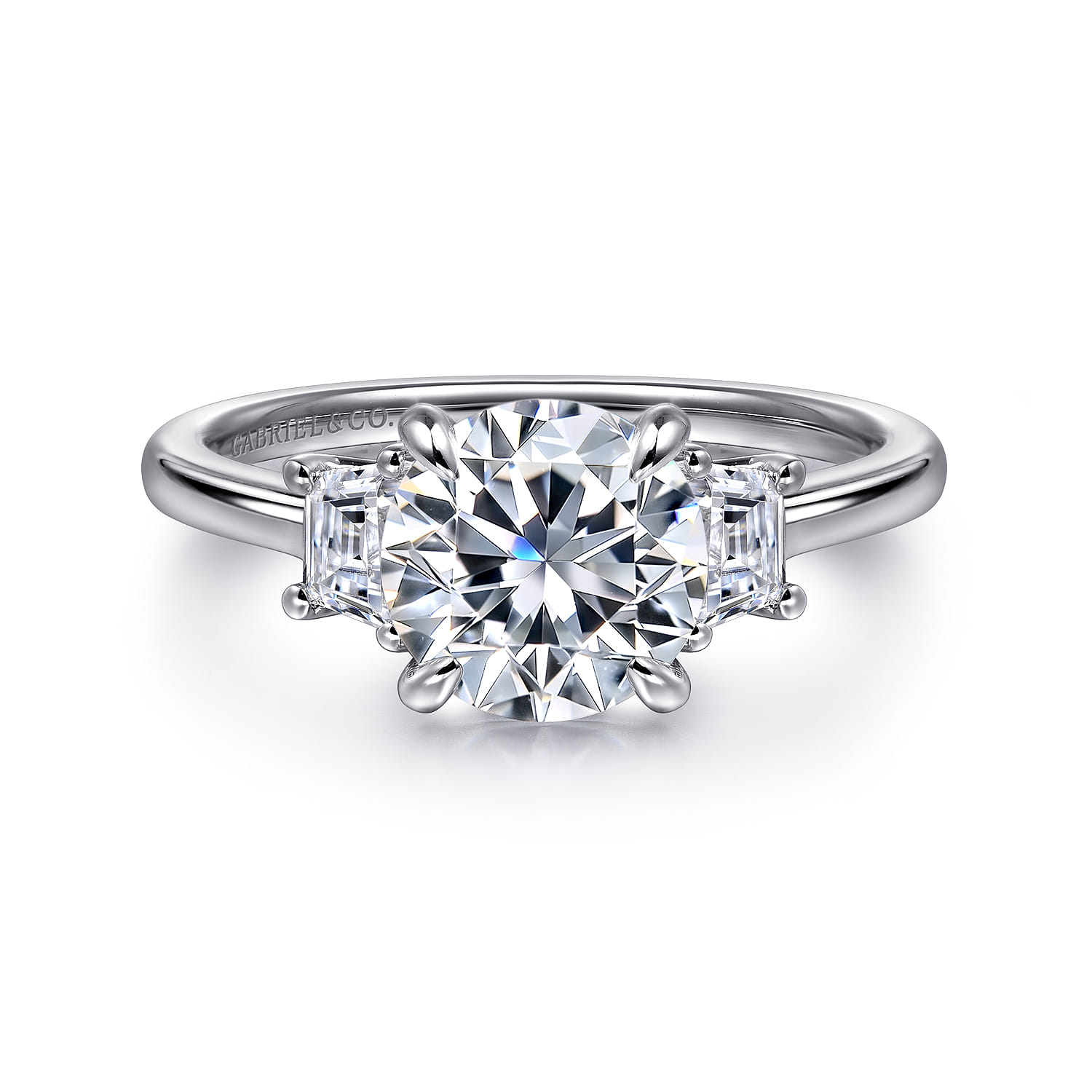 Nigela - 14K White Gold Round Three Stone Lotus Diamond Engagement Ring - 0.4 ct - Shot 1