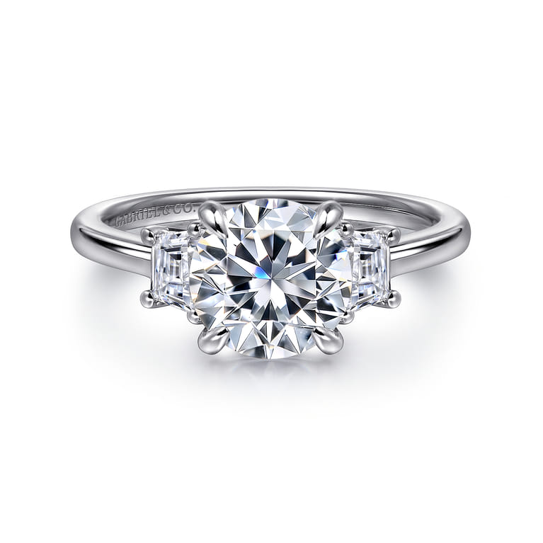 Nigela - 14K White Gold Round Three Stone Lotus Diamond Engagement Ring - 0.4 ct - Shot 1