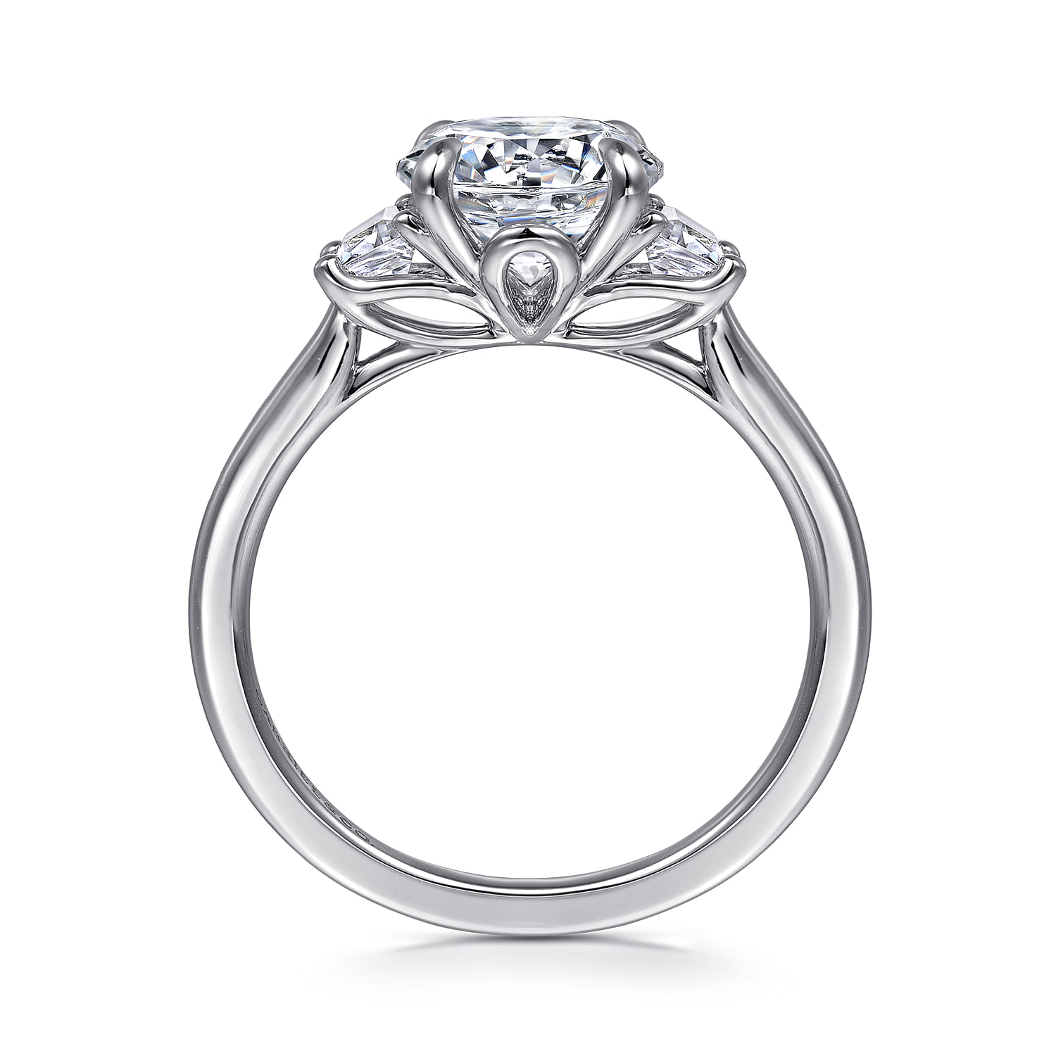 Nigela - 14K White Gold Round Three Stone Lotus Diamond Engagement Ring - 0.4 ct - Shot 2