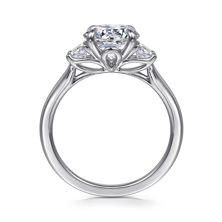 Nigela - 14K White Gold Round Three Stone Lotus Diamond Engagement Ring - 0.4 ct - Shot 2
