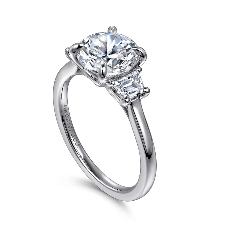 Nigela - 14K White Gold Round Three Stone Lotus Diamond Engagement Ring - 0.4 ct - Shot 3