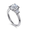 Nigela - 14K White Gold Round Three Stone Lotus Diamond Engagement Ring - 0.4 ct