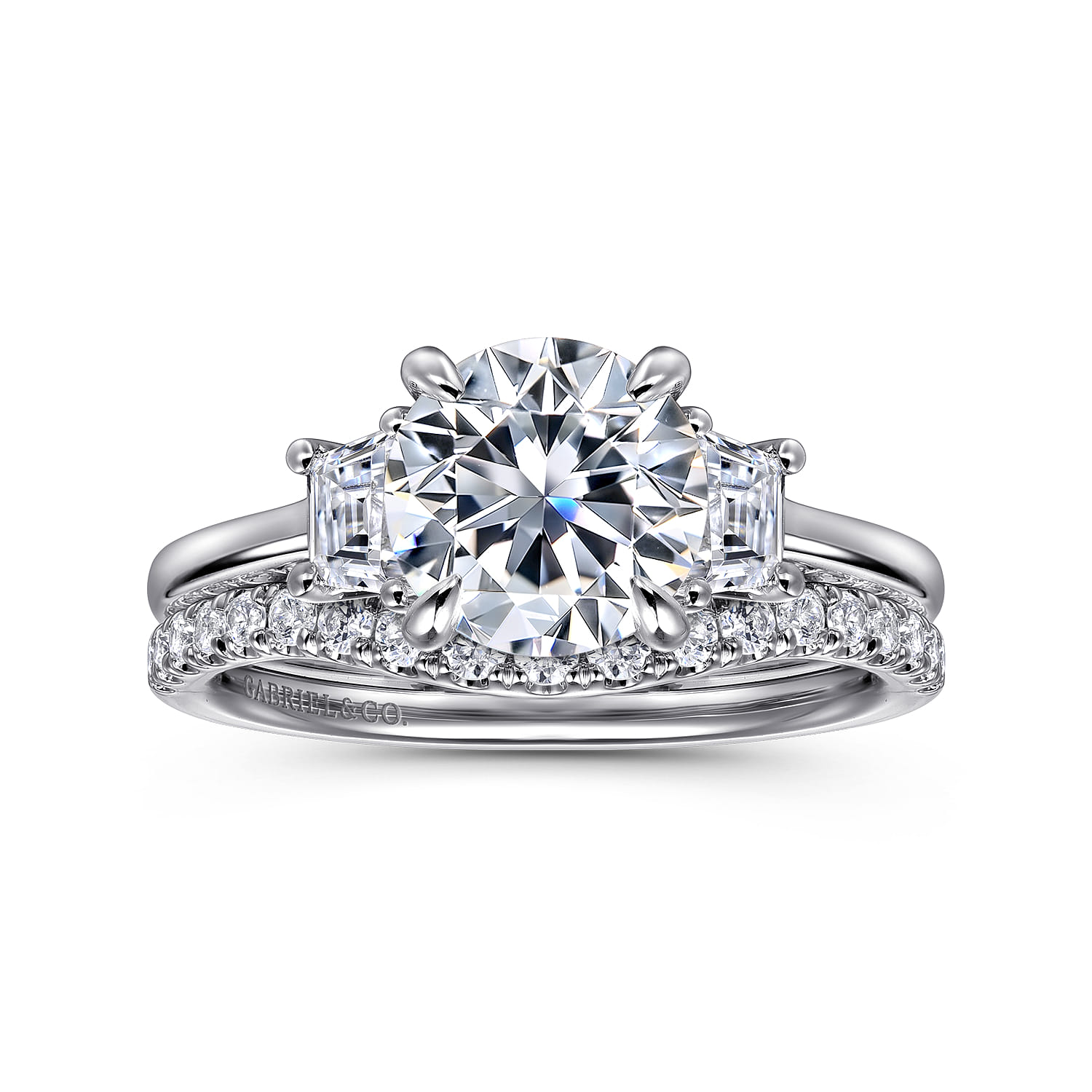 Nigela - 14K White Gold Round Three Stone Lotus Diamond Engagement Ring - 0.4 ct - Shot 4