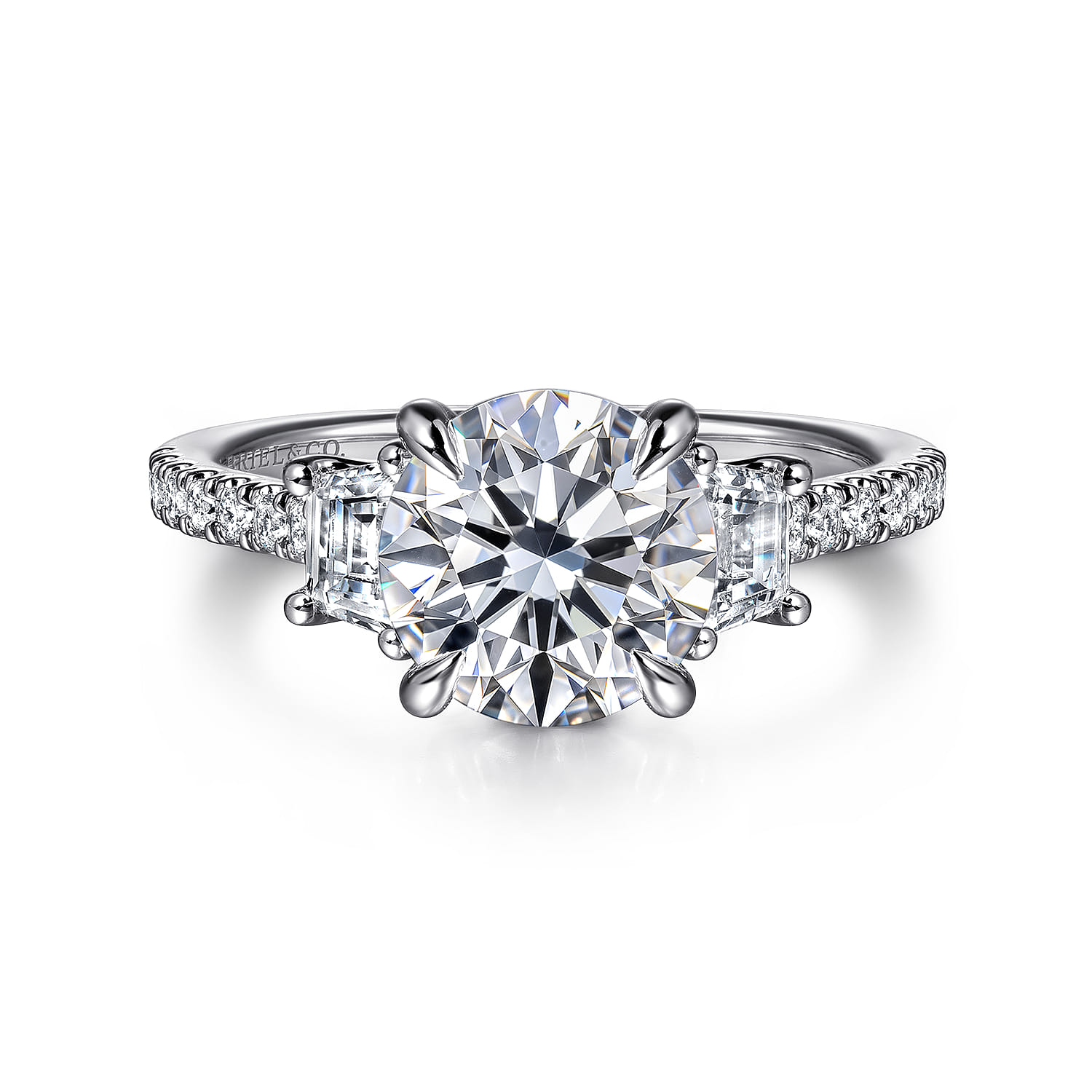 Georgie - 14K White Gold Round Three Stone Lotus Diamond Engagement Ring - 0.6 ct - Shot 1