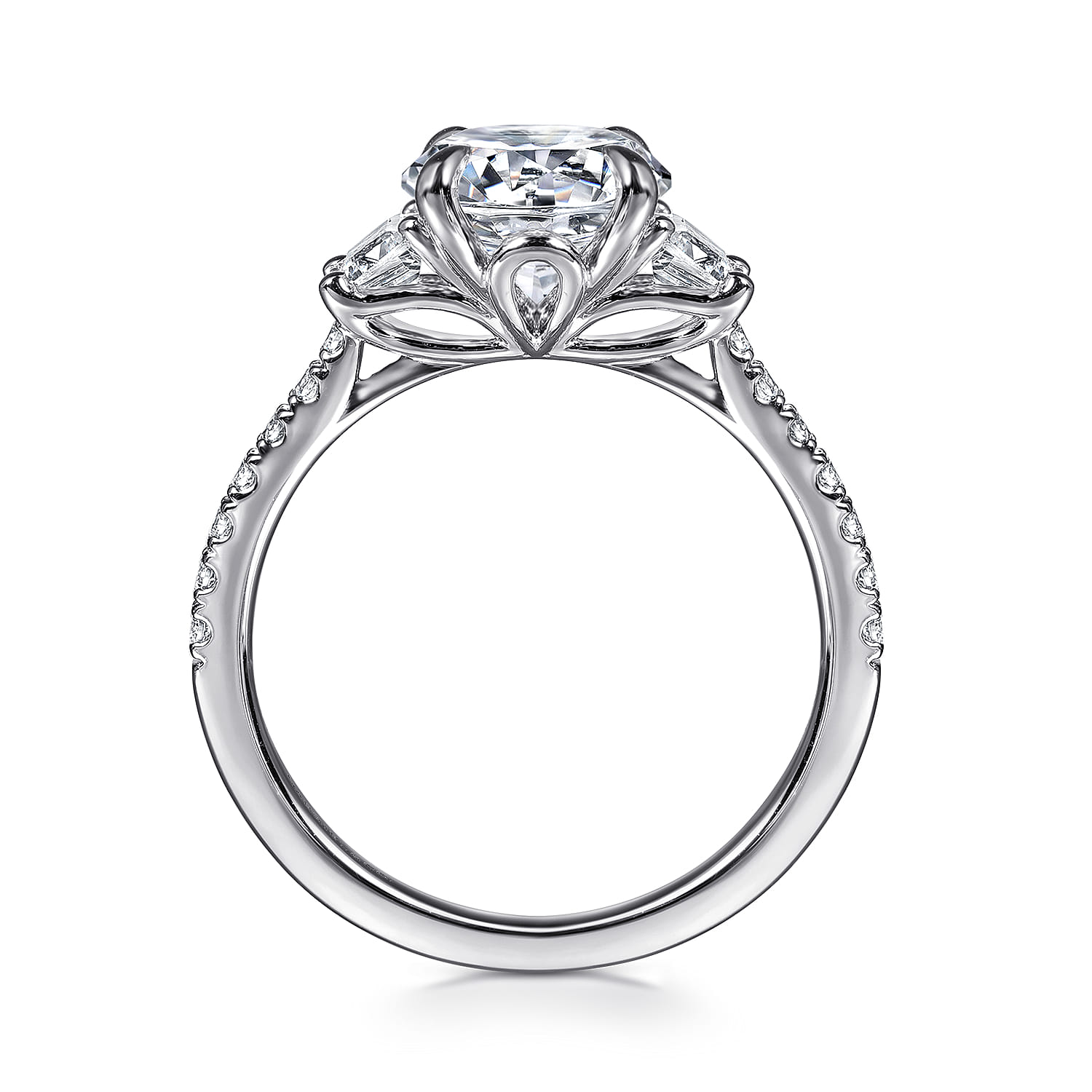 Georgie - 14K White Gold Round Three Stone Lotus Diamond Engagement Ring - 0.6 ct - Shot 2
