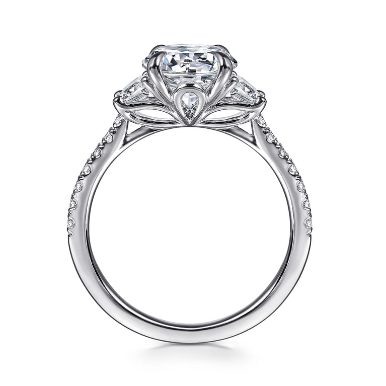 Georgie - 14K White Gold Round Three Stone Lotus Diamond Engagement Ring - 0.6 ct - Shot 2