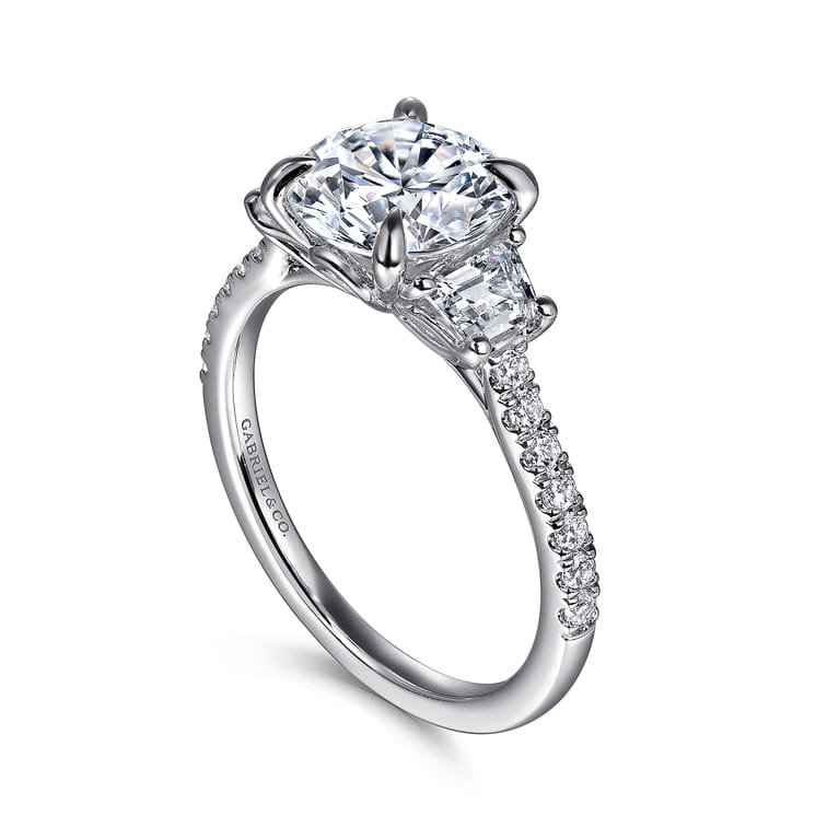 Georgie - 14K White Gold Round Three Stone Lotus Diamond Engagement Ring - 0.6 ct - Shot 3