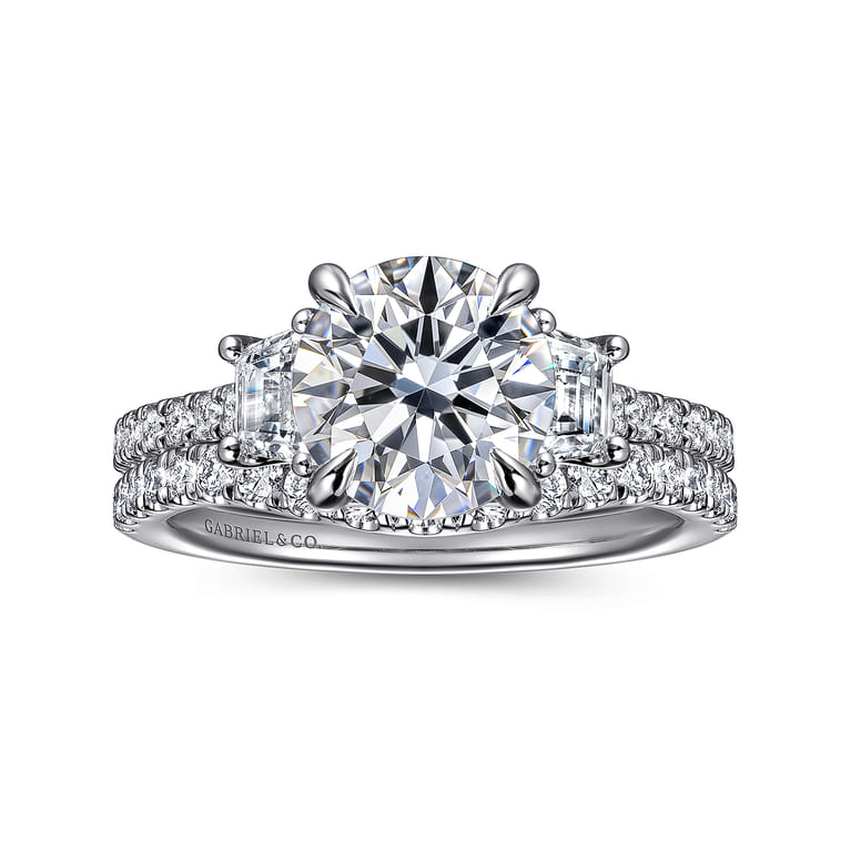 Georgie - 14K White Gold Round Three Stone Lotus Diamond Engagement Ring - 0.6 ct - Shot 4