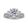 Georgie - 14K White Gold Round Three Stone Lotus Diamond Engagement Ring - 0.6 ct
