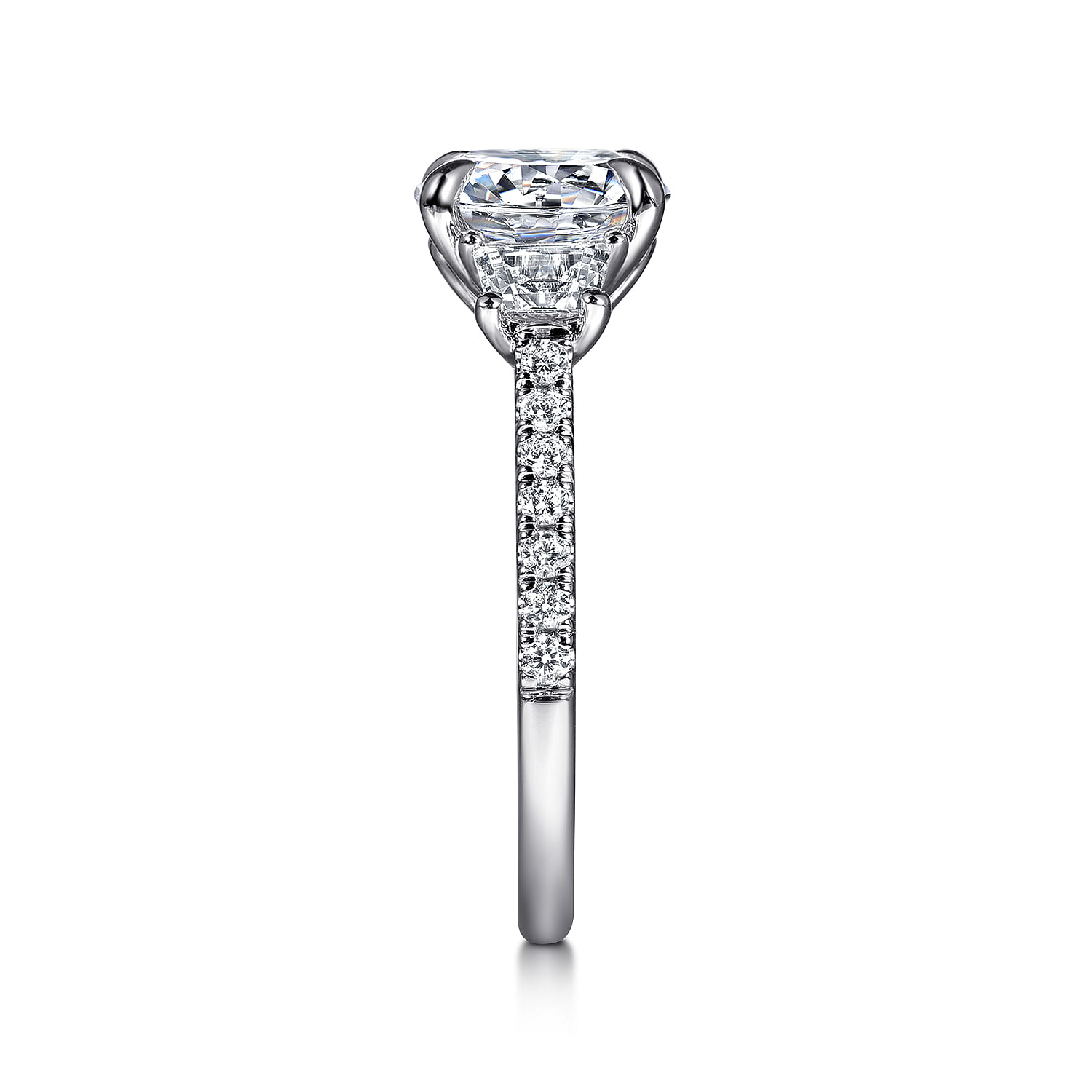 Georgie - 14K White Gold Round Three Stone Lotus Diamond Engagement Ring - 0.6 ct - Shot 5
