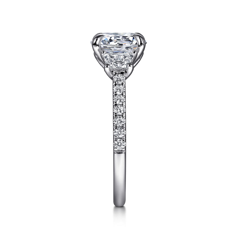 Georgie - 14K White Gold Round Three Stone Lotus Diamond Engagement Ring - 0.6 ct - Shot 5