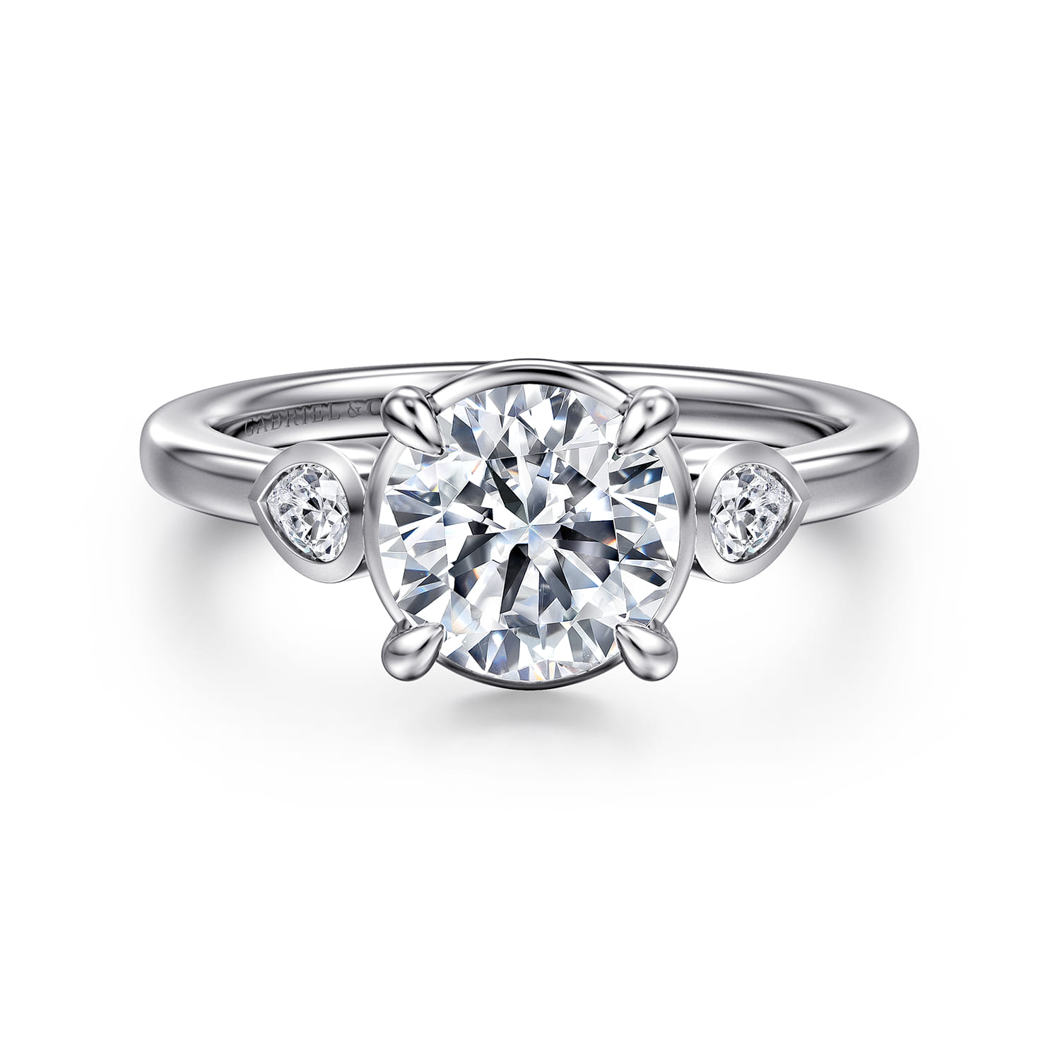 Ebony - 14K White Gold Round Three Stone Diamond Engagement Ring - 0.2 ct - Shot 1