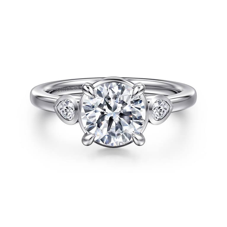 Ebony - 14K White Gold Round Three Stone Diamond Engagement Ring - 0.2 ct - Shot 1