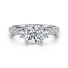 Dee - 14K White Gold Round Three Stone Lotus Diamond Engagement Ring - 0.6 ct