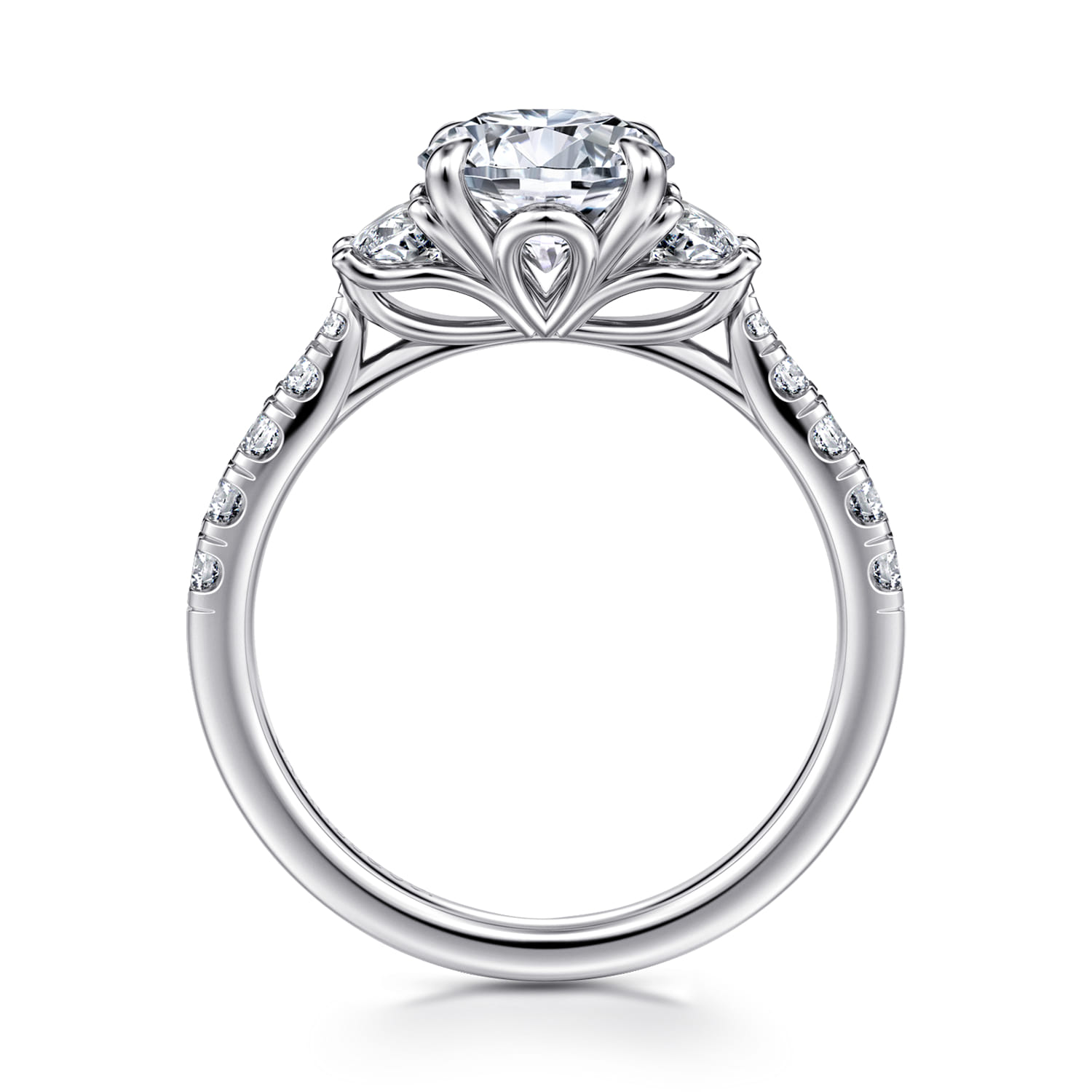 Dee - 14K White Gold Round Three Stone Lotus Diamond Engagement Ring - 0.6 ct - Shot 2