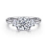 Devon - 14K White Gold Round Three Stone Lotus Diamond Engagement Ring - 0.38 ct