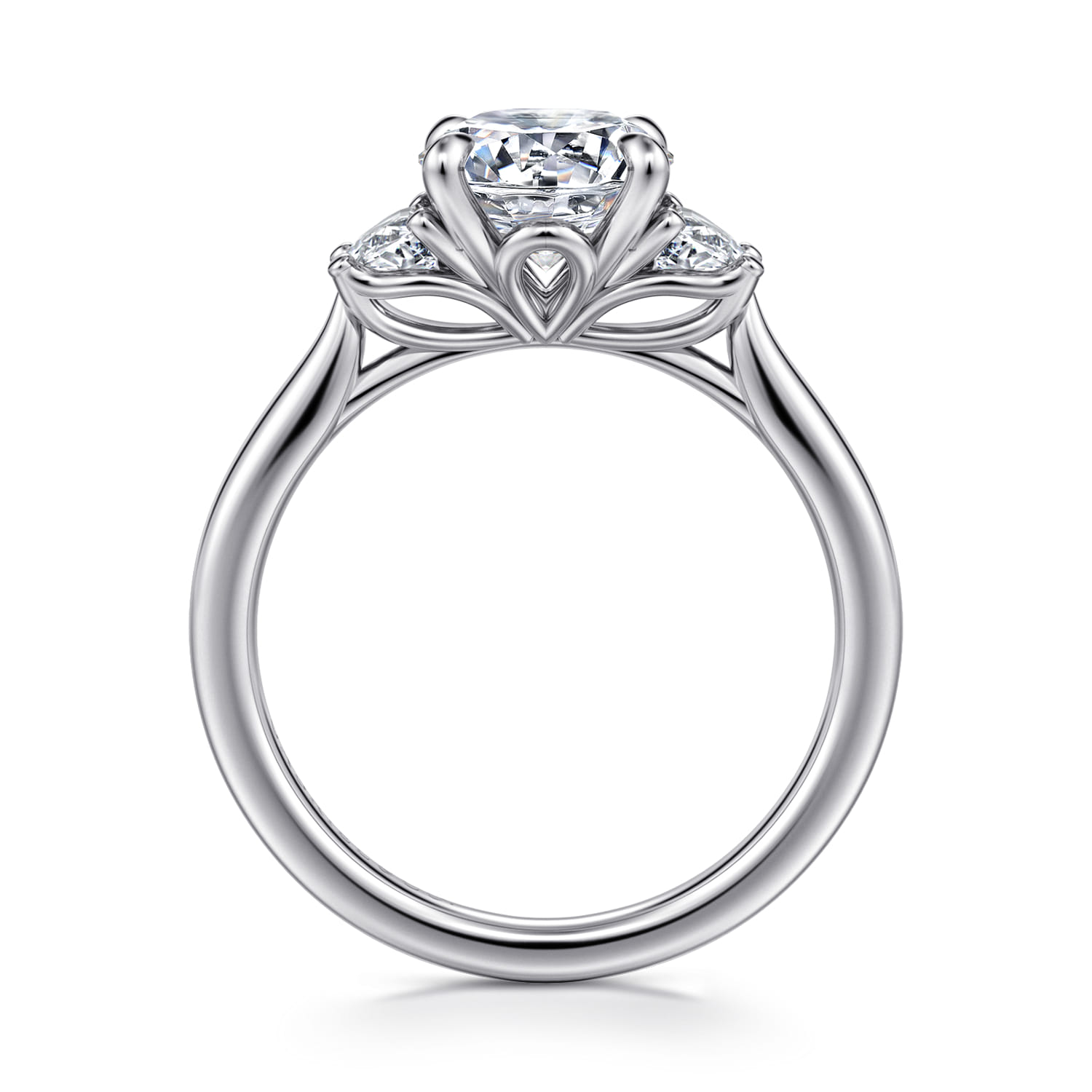 Devon - 14K White Gold Round Three Stone Lotus Diamond Engagement Ring - 0.38 ct - Shot 2