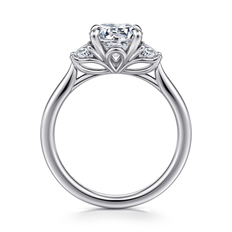 Devon - 14K White Gold Round Three Stone Lotus Diamond Engagement Ring - 0.38 ct - Shot 2