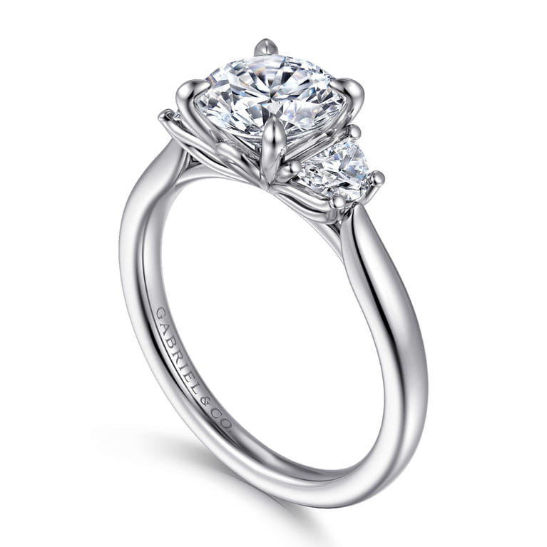 Devon - 14K White Gold Round Three Stone Lotus Diamond Engagement Ring - 0.38 ct - Shot 3
