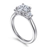 Devon - 14K White Gold Round Three Stone Lotus Diamond Engagement Ring - 0.38 ct