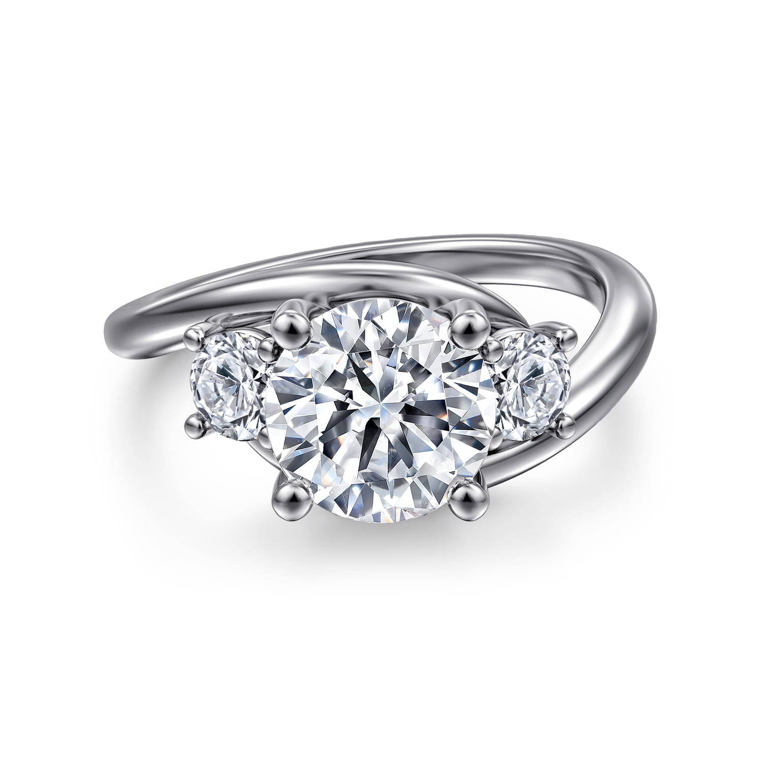 Elin - 14K White Gold Round Three Stone Diamond Engagement Ring - 0.5 ct - Shot 1