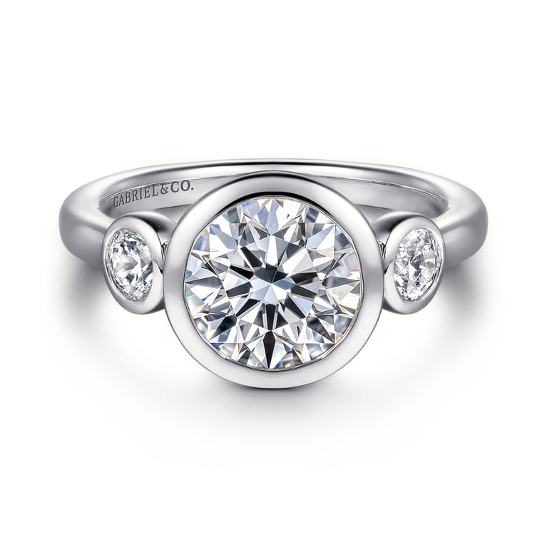 Henley - 14K White Gold Round Three Stone Bezel Set Diamond Engagement Ring - 0.5 ct - Shot 1