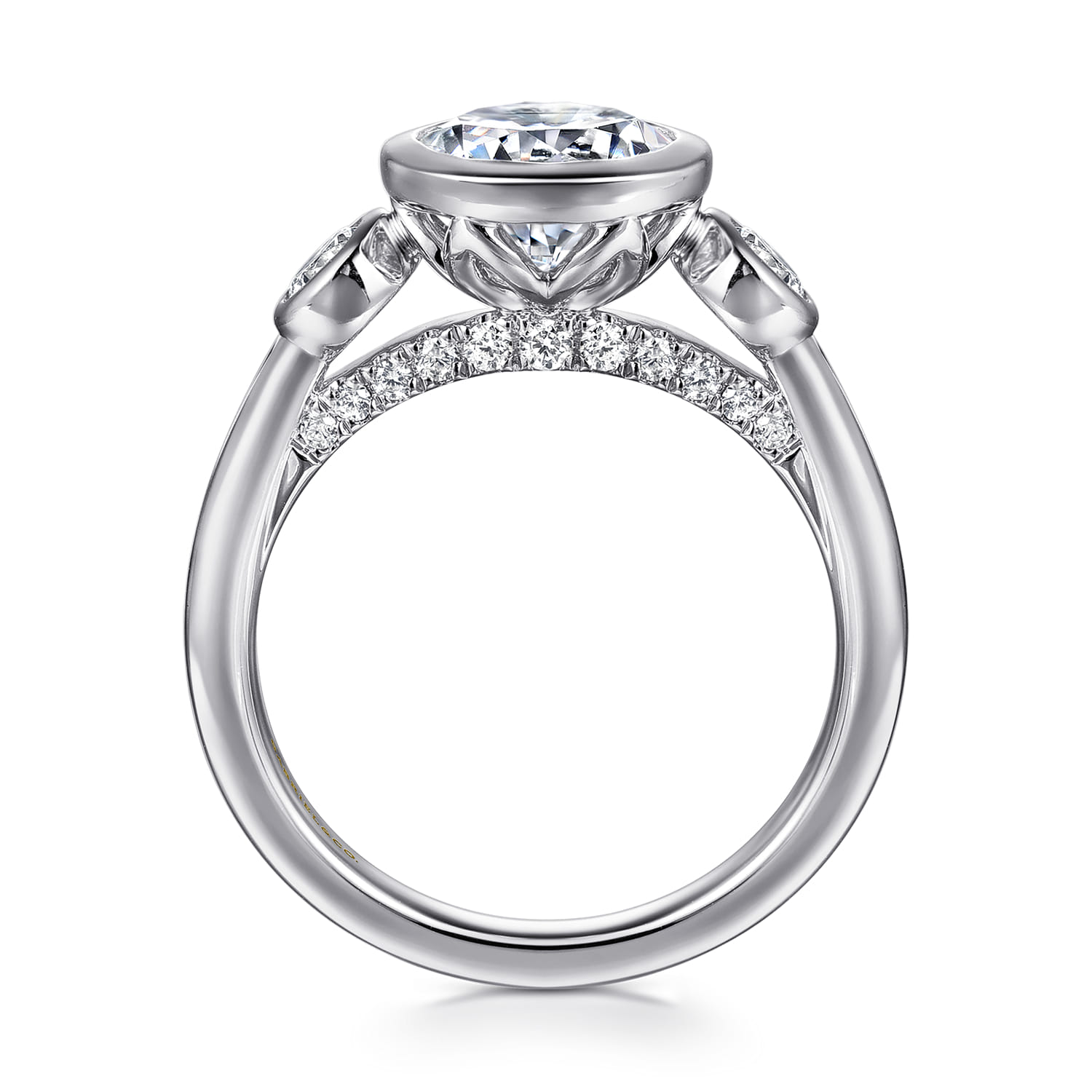 Henley - 14K White Gold Round Three Stone Bezel Set Diamond Engagement Ring - 0.5 ct - Shot 2