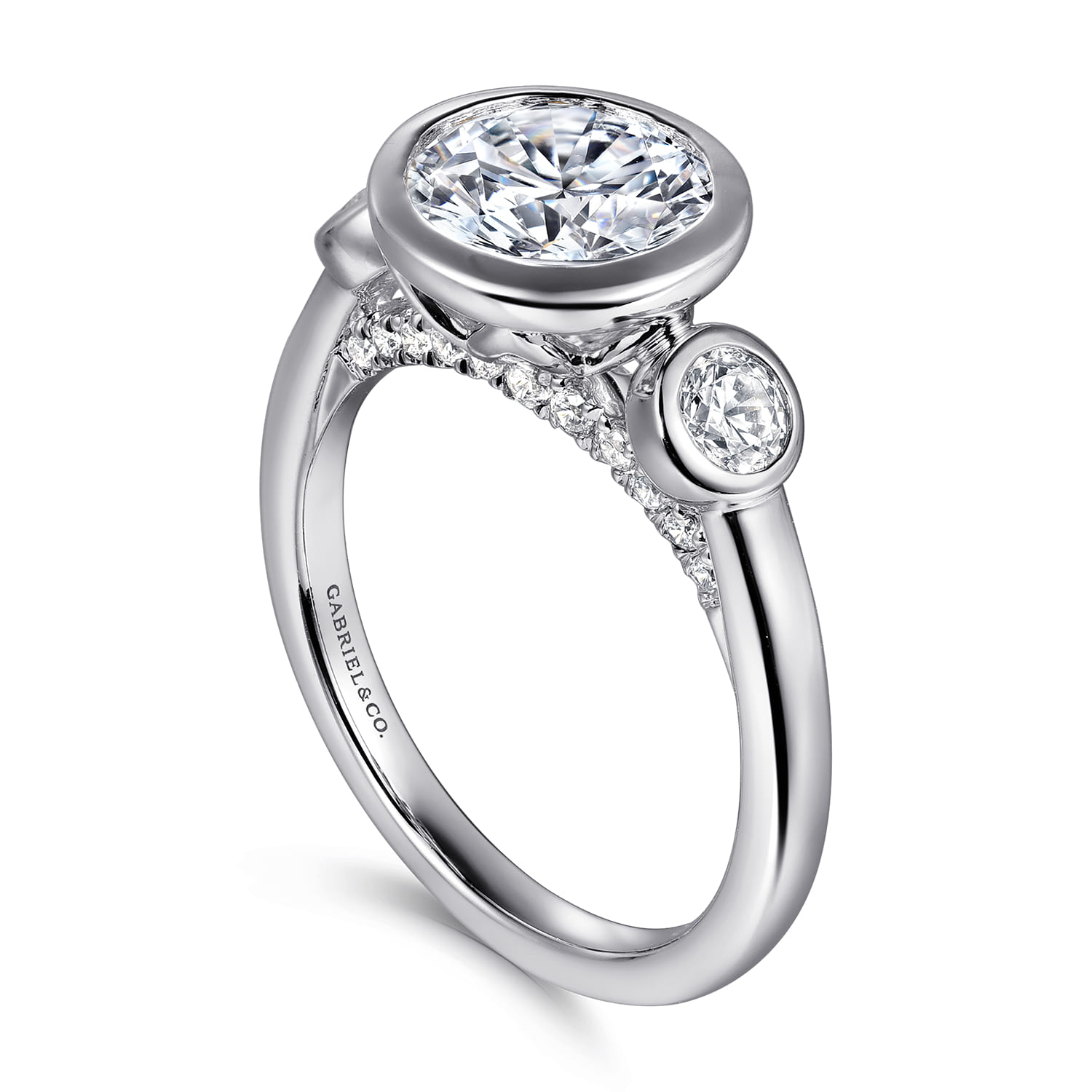 Henley - 14K White Gold Round Three Stone Bezel Set Diamond Engagement Ring - 0.5 ct - Shot 3