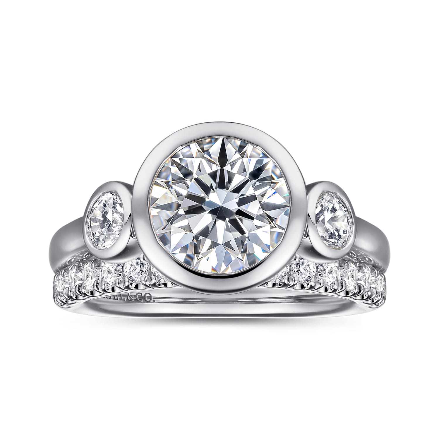 Henley - 14K White Gold Round Three Stone Bezel Set Diamond Engagement Ring - 0.5 ct - Shot 4