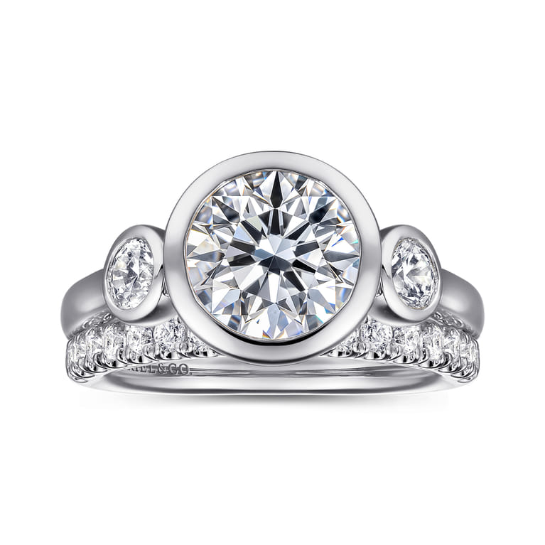 Henley - 14K White Gold Round Three Stone Bezel Set Diamond Engagement Ring - 0.5 ct - Shot 4