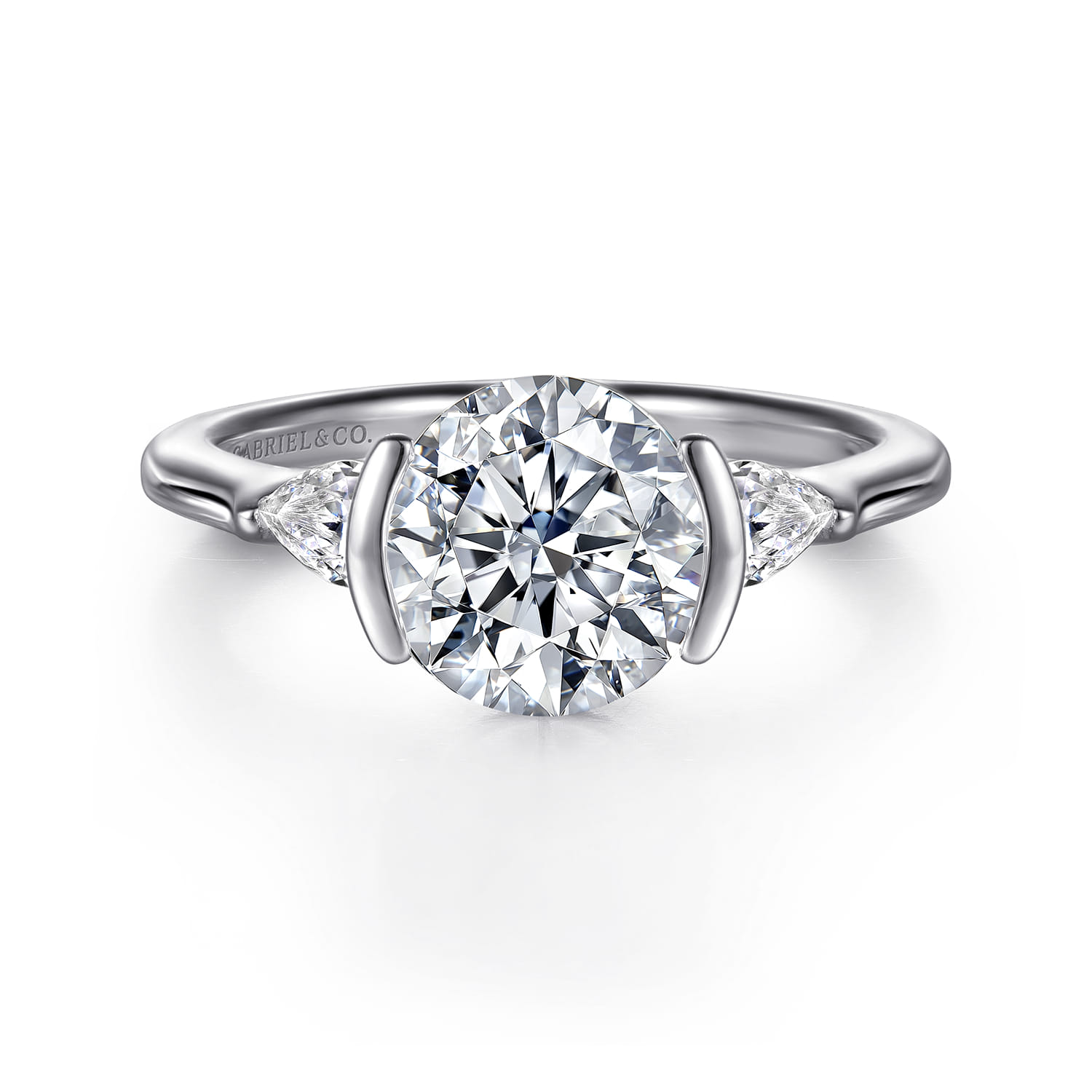 Alesandra - 14K White Gold Half Bezel Round Three Stone Diamond Engagement Ring - 0.3 ct - Shot 1