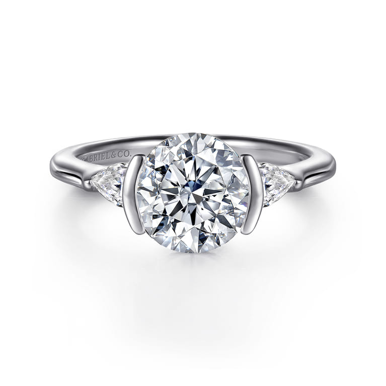 Alesandra - 14K White Gold Half Bezel Round Three Stone Diamond Engagement Ring - 0.3 ct - Shot 1