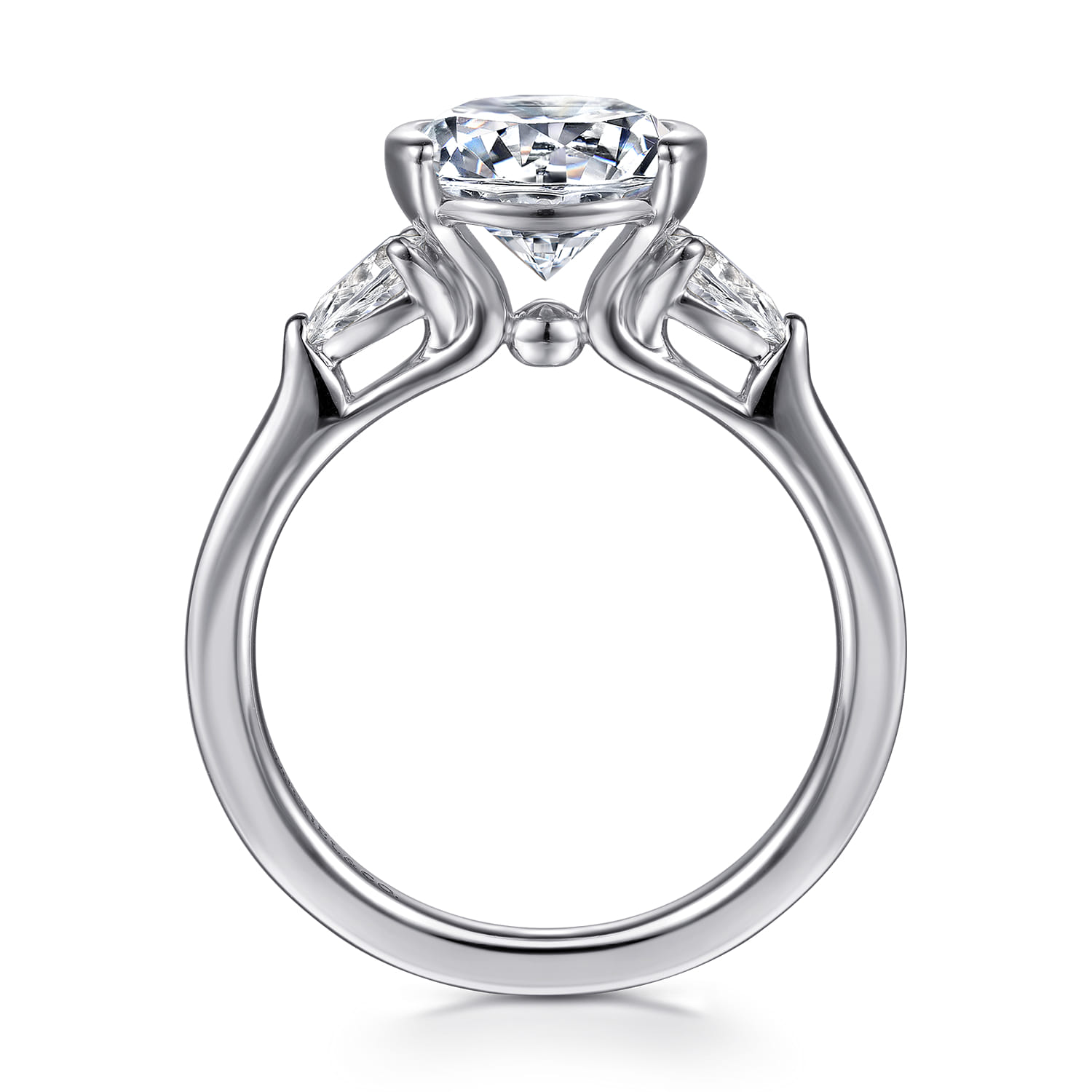 Alesandra - 14K White Gold Half Bezel Round Three Stone Diamond Engagement Ring - 0.3 ct - Shot 2
