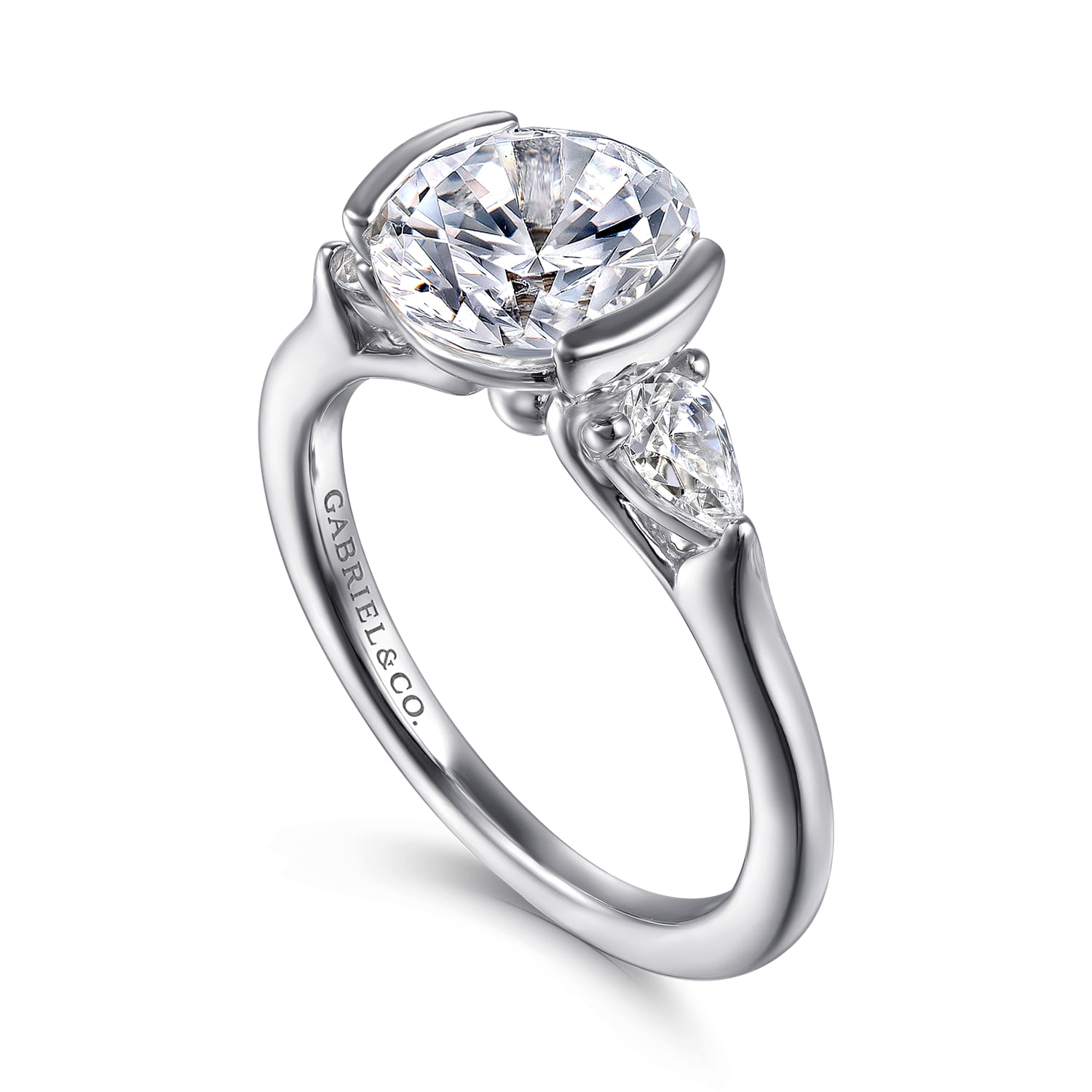 Alesandra - 14K White Gold Half Bezel Round Three Stone Diamond Engagement Ring - 0.3 ct - Shot 3