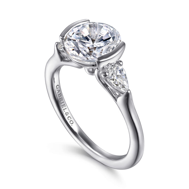 Alesandra - 14K White Gold Half Bezel Round Three Stone Diamond Engagement Ring - 0.3 ct - Shot 3