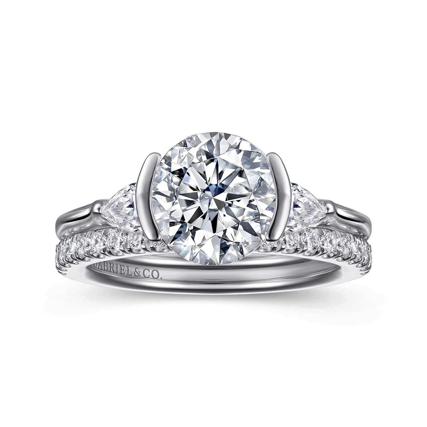 Alesandra - 14K White Gold Half Bezel Round Three Stone Diamond Engagement Ring - 0.3 ct - Shot 4