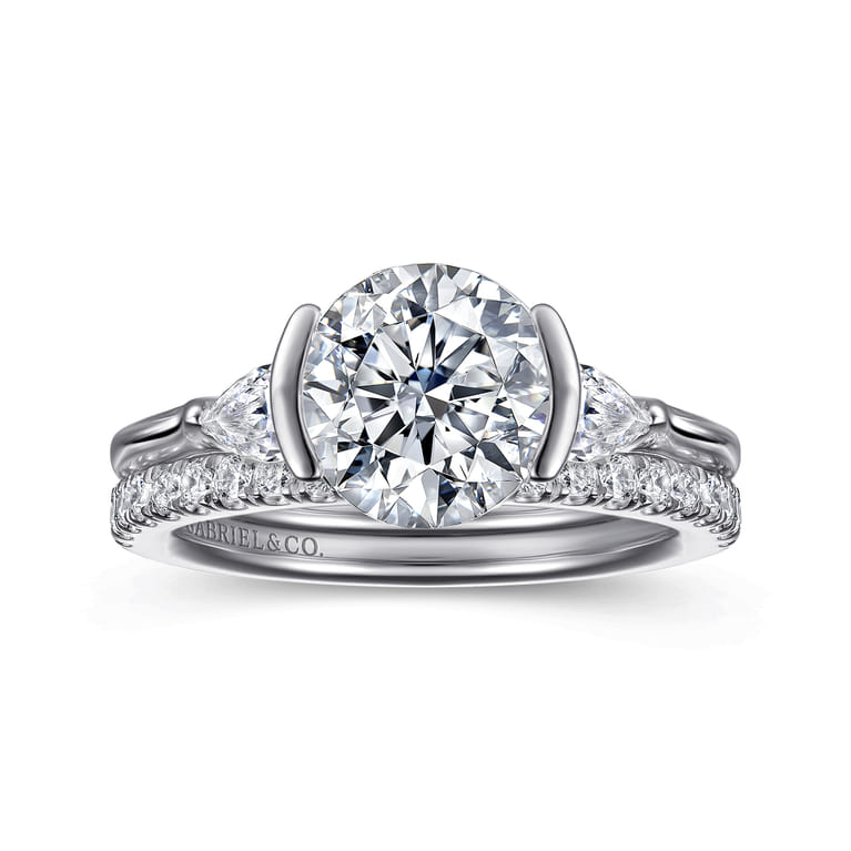 Alesandra - 14K White Gold Half Bezel Round Three Stone Diamond Engagement Ring - 0.3 ct - Shot 4