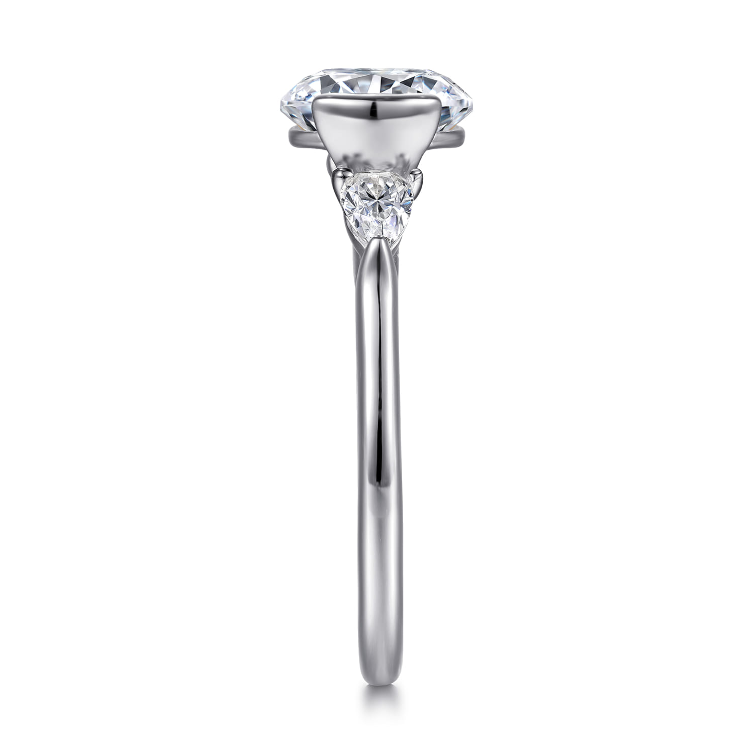 Alesandra - 14K White Gold Half Bezel Round Three Stone Diamond Engagement Ring - 0.3 ct - Shot 5