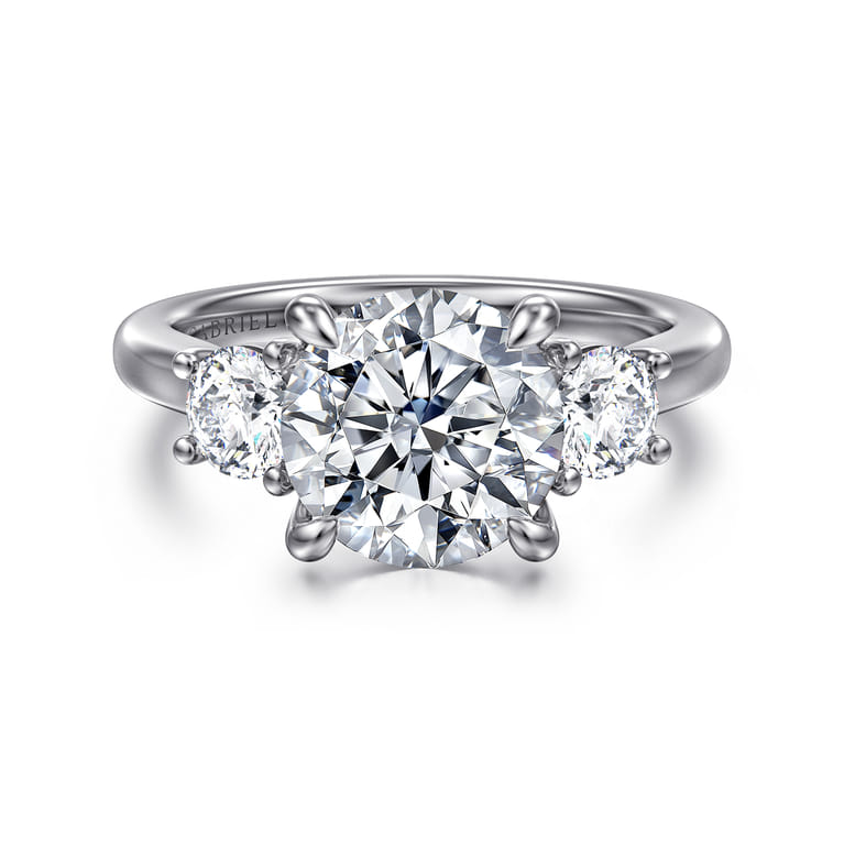 Sanaa - 14K White Gold Round Three Stone Diamond Engagement Ring - 0.6 ct - Shot 1