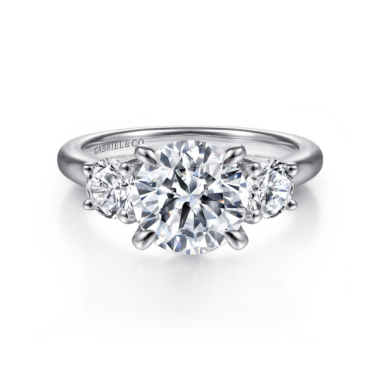 Sanaa - 14K White Gold Round 3 Stone Diamond Engagement Ring - 0.57 ct - Shot 1