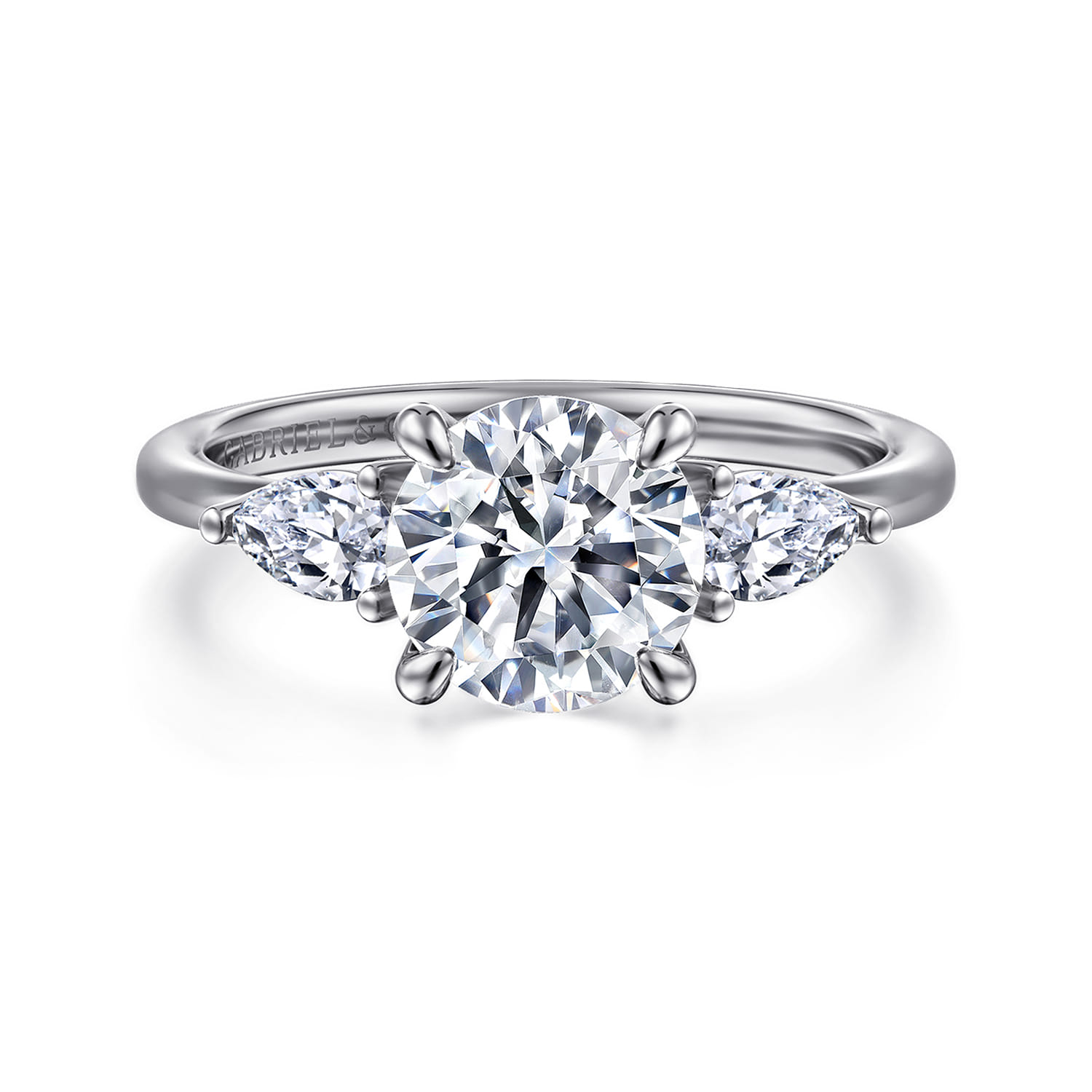 Sima - 14K White Gold Round Three Stone Diamond Engagement Ring - 0.4 ct - Shot 1