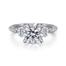 Moon - 14K White Gold Round Three Stone Lotus Diamond Engagement Ring - 0.6 ct