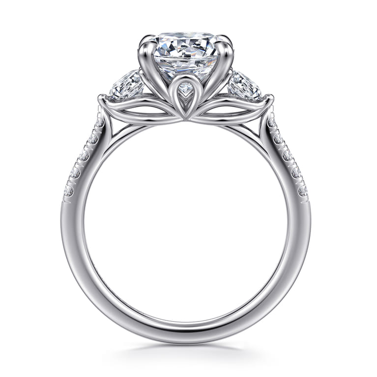 Moon - 14K White Gold Round Three Stone Lotus Diamond Engagement Ring - 0.6 ct - Shot 2