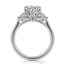 Moon - 14K White Gold Round Three Stone Lotus Diamond Engagement Ring - 0.6 ct