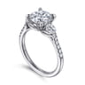 Moon - 14K White Gold Round Three Stone Lotus Diamond Engagement Ring - 0.6 ct