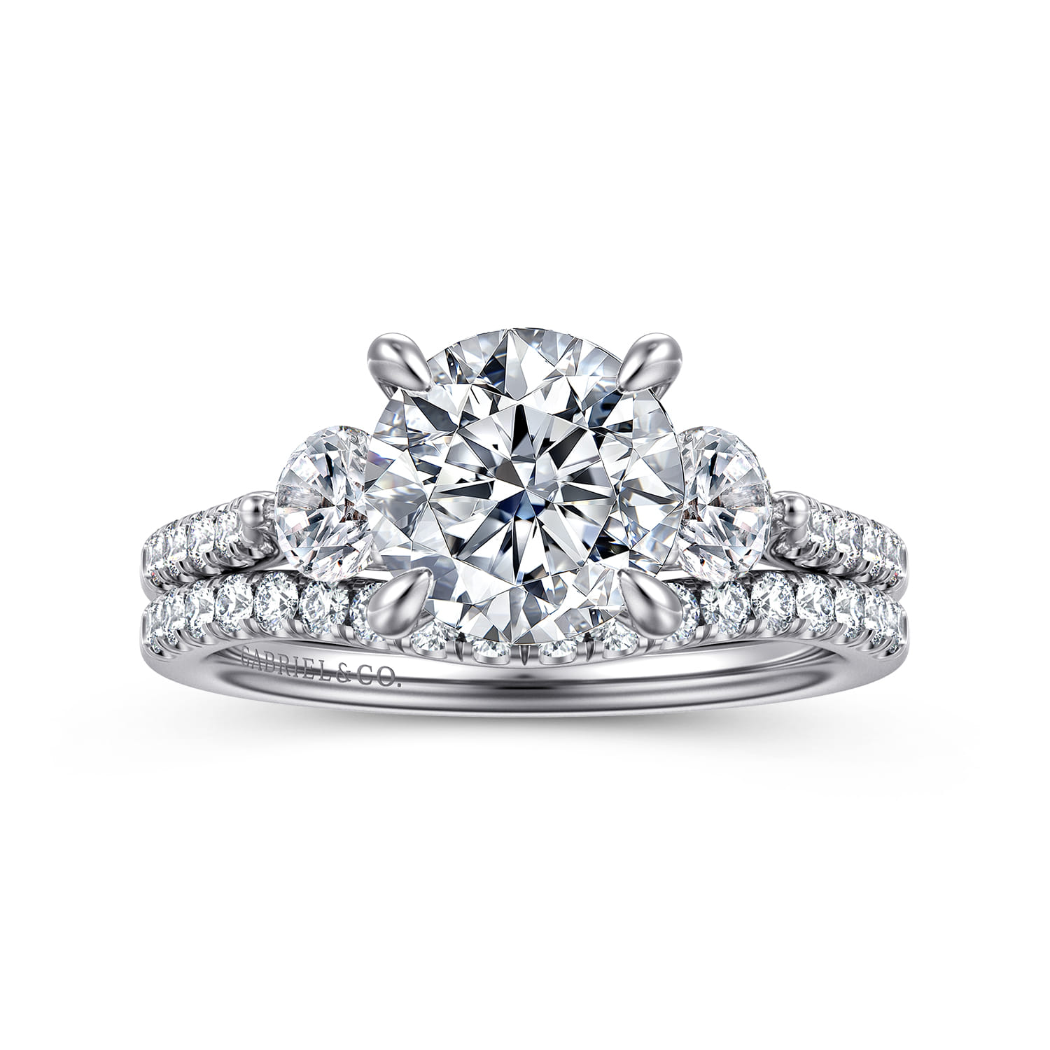 Moon - 14K White Gold Round Three Stone Lotus Diamond Engagement Ring - 0.6 ct - Shot 4