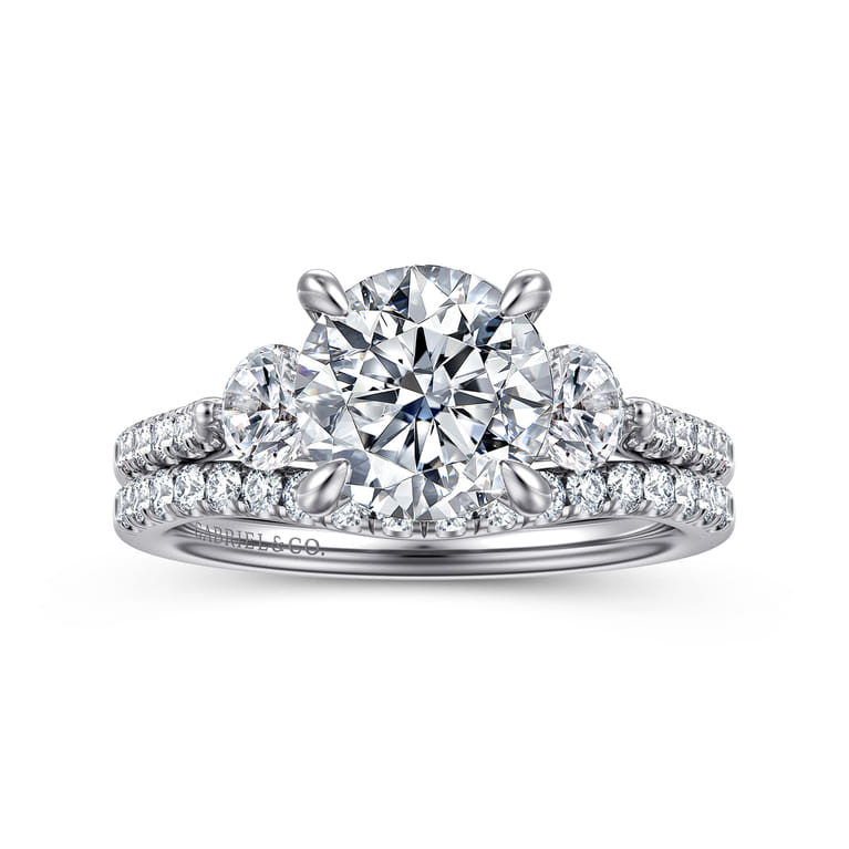 Moon - 14K White Gold Round Three Stone Lotus Diamond Engagement Ring - 0.6 ct - Shot 4