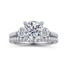 Moon - 14K White Gold Round Three Stone Lotus Diamond Engagement Ring - 0.6 ct